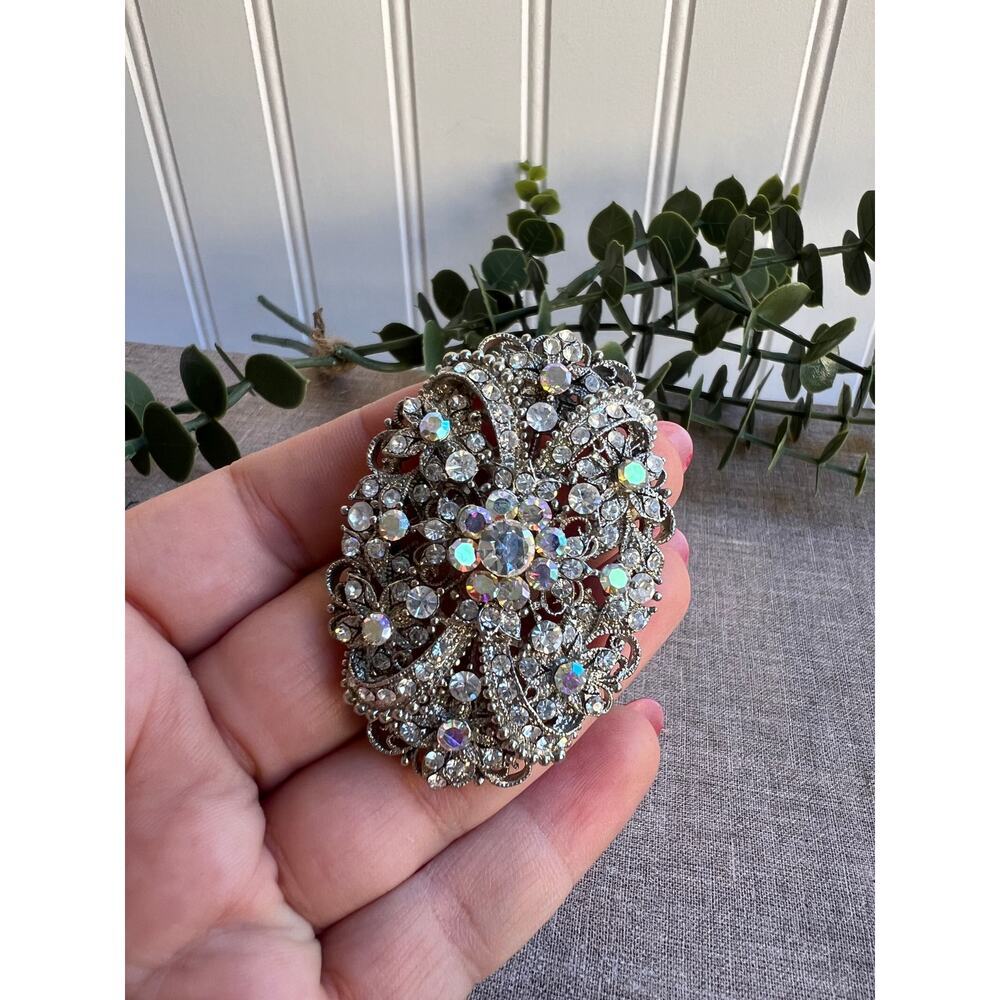 Bodacious Vintage Crystal Diamond Rhinestone Brooch Statement Sparkling Floral